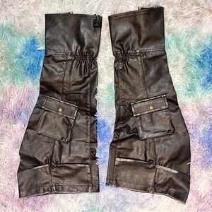 Black Leather Leg Covers with Pockets